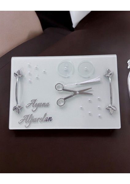 Adore Gümüş Beyaz Incili Söz Tepsisi Nişan Tepsisi ve Damat Kahve Fincan Tepsisi fırsatları