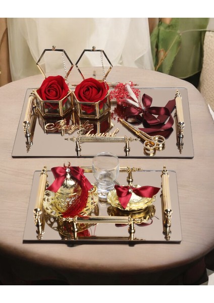 Reverence Gold Söz Tepsisi ve Damat Tepsisi Seti