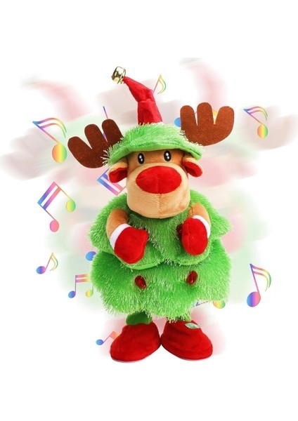 LED Müzikli Noel Ağacı Ren Geyiği Doldurulmuş Hayvan Söylediklerini Tekrarla Şarkı Söyleyen Dans Eden Elk Peluş Oyuncak Işıklar Bükümünü Taklit Ederek Interaktif Animasyonlu Elk Be (Yurt Dışından)