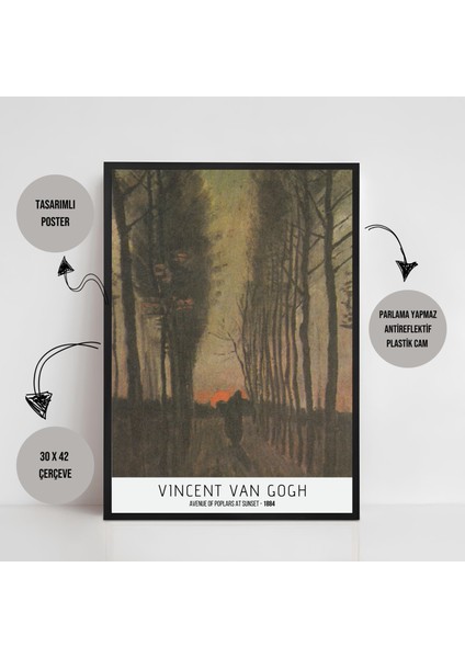 Vincent Van Gogh - Avenue Of Poplars At Sunset Çerçeveli Poster Tablo