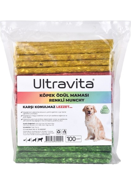 100lü Yüksek Proteinli Kurutulmuş Munchy Renkli Çiğnemelik Köpek Ödül Maması Kemiği