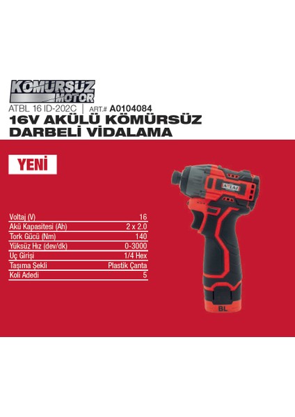 Atbl 16 ID-202 C 16V Akülü Kömürsüz Darbeli Vidalama A0104084