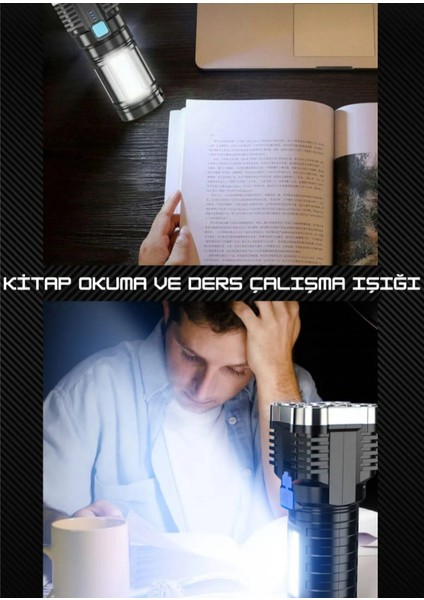 Çok Amaçlı 4 Fonksiyonlu Su Geçirmez Şarjlı Kitap Okuma,kamp,acil Durum Işığı 100 Lümen El Feneri