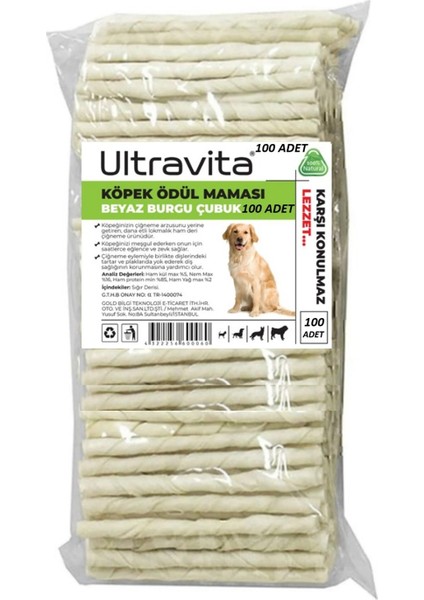 100'lü Beyaz Burgu Çubuk Köpek Ödül Maması %85 Zenginleştirilmiş Protein Kaynağı Doğal Lezzet