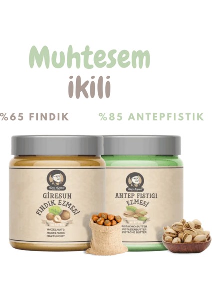 Fındık Ezmesi (270gr) %65 + Antepfıstık Ezmesi (200gr) %85 Paketi