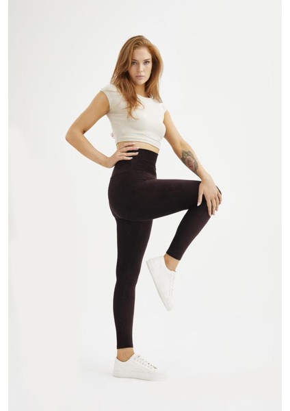 Kadın Oversize Büyük Beden French Veleour Kadife Fitilli Bordo Tayt fiyatları