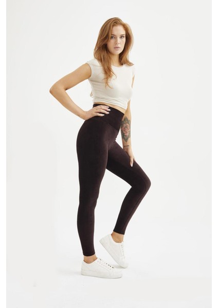 Kadın Oversize Büyük Beden French Veleour Kadife Fitilli Bordo Tayt modelleri