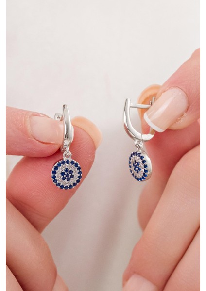 Gümüş 9.5 mm Nazar Boncuklu Boncuğu Göz Küpe