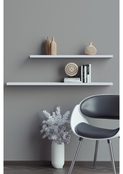 80 cm 60 cm 2li Mat Beyaz Mdf Uçan Duvar Rafı Gizli Bağlantı Kitaplık