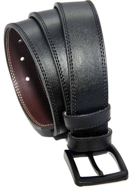 Siyah Deri Çift Dikişli Model 4 Cm.lik Spor Kemer - 7000-11-22K