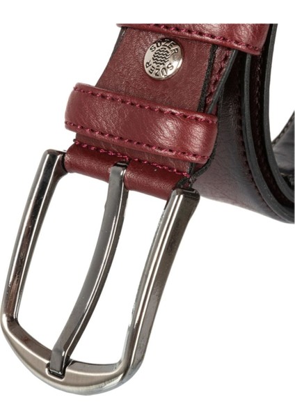 3.5 cm Klasik Suni Deri Dikişli Model Kemer Bordo