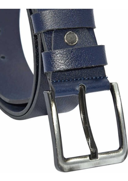 4.5 Cm. Spor Hakiki Deri Düz Model Kemer Lacivert