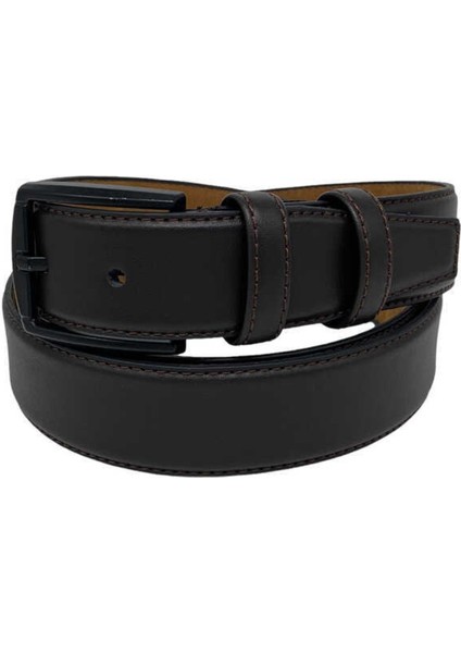 3.5 Cm. Battal Klasik Suni Deri Düz Renk Kemer Kahverengi