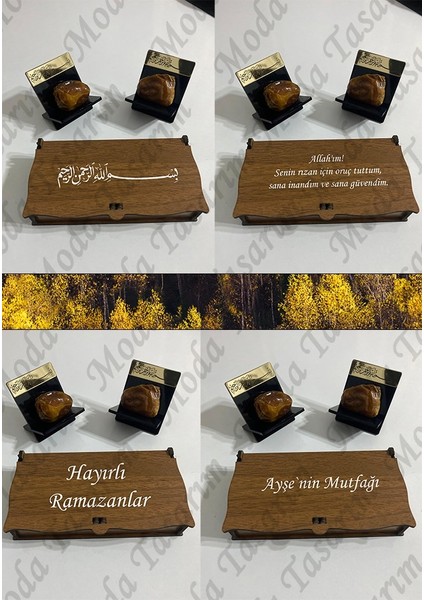 Hediyelik Özel Ahşap Kutulu Siyah-Gold Hurmalık 6`lı Set