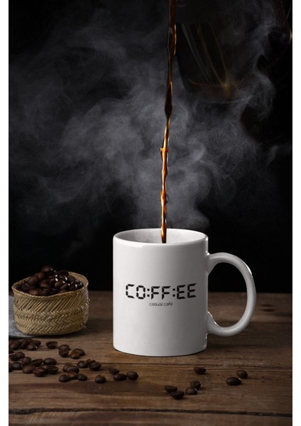Kahve Saati Tasarım Baskılı Kupa - Casual Cafe