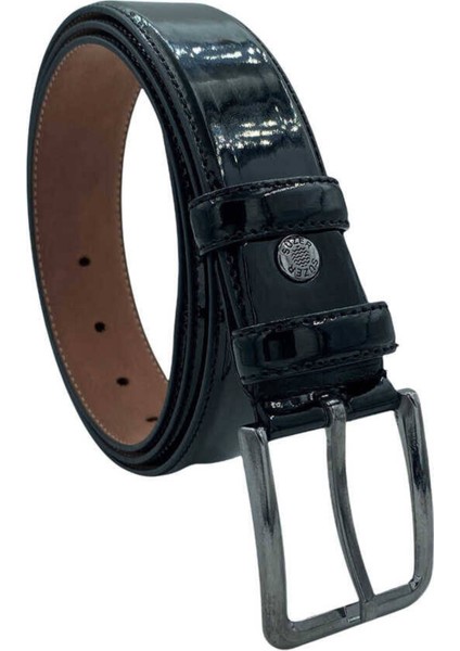 Siyah Rugan Suni Deri Düz Model Dikişli 3.5 Cm.lik Klasik Kemer - 8001-DÜZ-22K-E modelleri