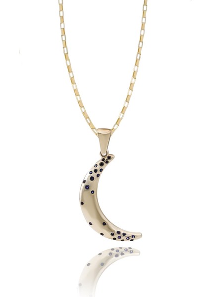 Mavi Taşlı Moon Kolye
