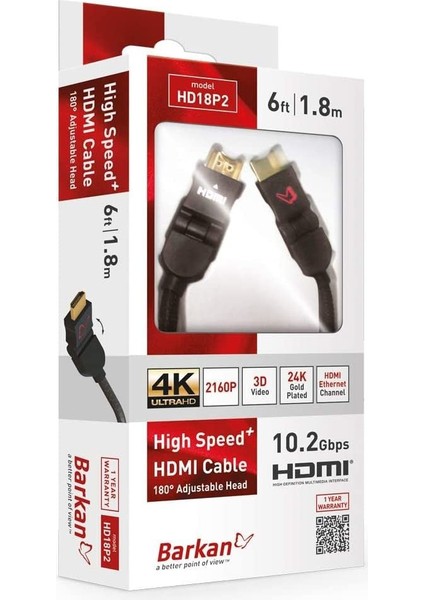 HDMI Kablo 2160P Full Hd 10.2 Gbps 1.8 Metre 24K Gold Plated HDMI Cable HD18P2
