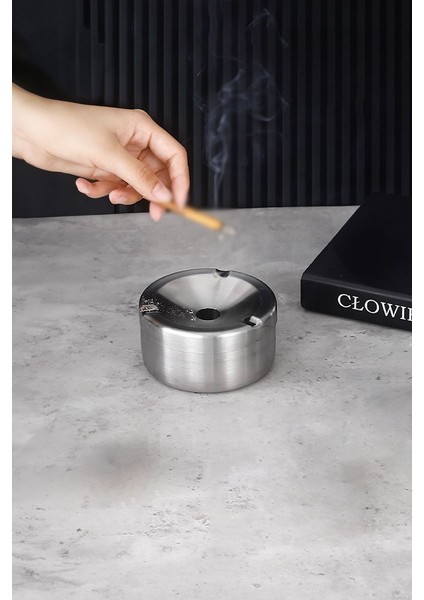 Çelik 10 cm . Kafe Restaurant Kapaklı Yuvarlak Kül Tablası Küllük CIN898BY