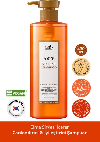 Saç Derisini Canlandıran ve Parlaklaştıran Sirke Özlü Şampuan Lador Acv Vinegar Shampoo 430ML