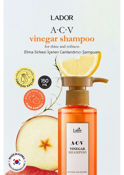 Saç Derisini Canlandıran ve Parlaklaştıran Sirke Özlü Şampuan Lador Acv Vinegar Shampoo 430ML