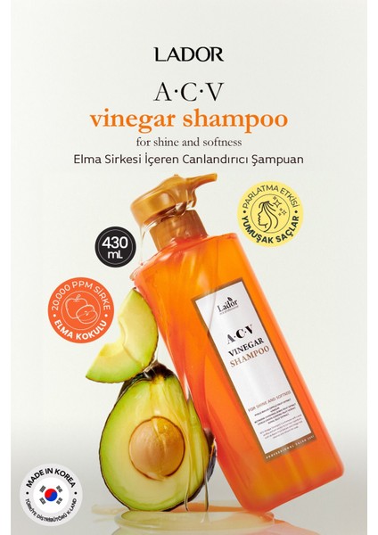 Saç Derisini Canlandıran ve Parlaklaştıran Sirke Özlü Şampuan Lador Acv Vinegar Shampoo 430ML