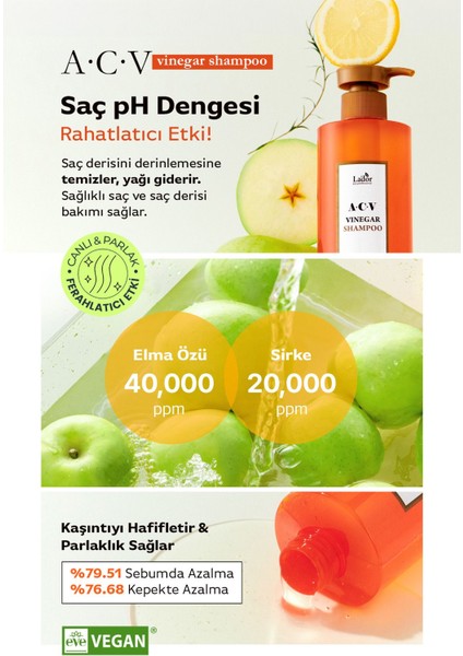 Saç Derisini Canlandıran ve Parlaklaştıran Sirke Özlü Şampuan Lador Acv Vinegar Shampoo 430ML