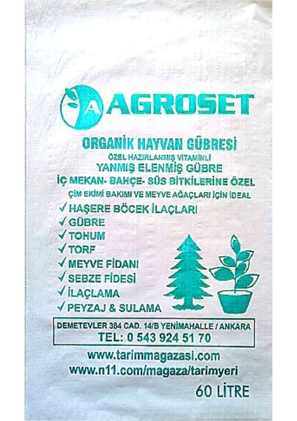 Hayvan Gübresi Büyükbaş Yanmış Elenmiş Ilaçlanmış 60 Litre Agroset