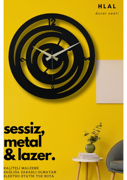 Hilal Model Dekoratif Metal Lazer Kesim Akar SESSİZ Mekanizmalı Duvar Saati 40*40cm