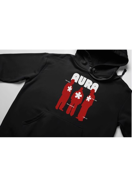 Aura Oversize Siyah Hoodie Kapşonlu Sweatshirt Kalın Kumaş