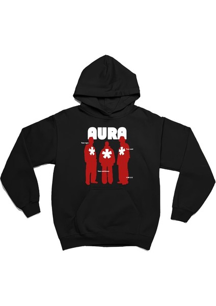 Aura Oversize Siyah Hoodie Kapşonlu Sweatshirt Kalın Kumaş