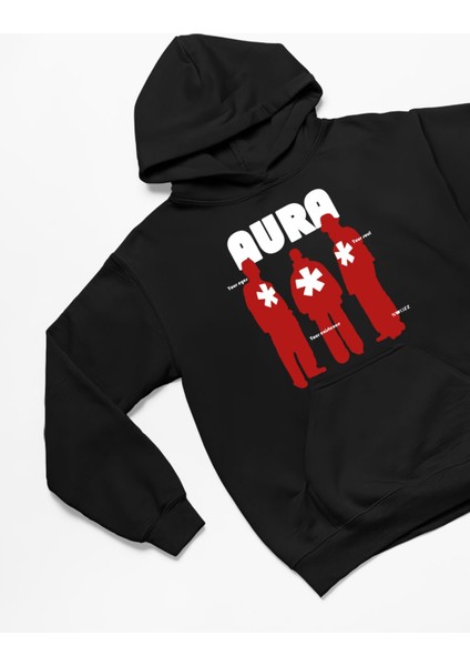 Aura Oversize Siyah Hoodie Kapşonlu Sweatshirt Kalın Kumaş
