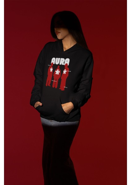 Aura Oversize Siyah Hoodie Kapşonlu Sweatshirt Kalın Kumaş