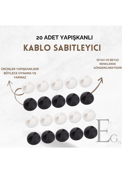 20 Adet Kablo Sabitleme Klipsi