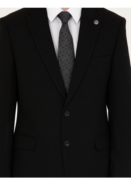 Erkek Siyah Slim Fit Çizgili Takım Elbise 50292210-VR046