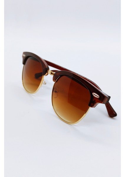 Gold Çerçeve Detaylı, Kahverengi Vintage Model Oval Unisex Güneş Gözlüğü indirimleri