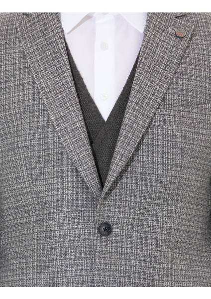 Erkek Gri Slim Fit Yün Karışımlı Ceket 50256395-VR024