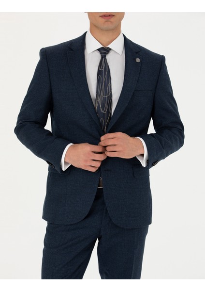 Erkek %100 Yün Lacivert Slim Fit Takım Elbise 50274245-VR033