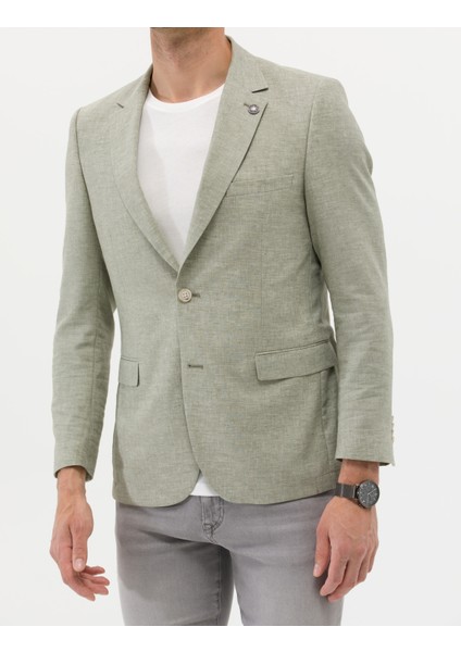 Erkek Açık Yeşil Ekstra Slim Fit Keten Karışımlı Blazer Ceket 50264619-VR092
