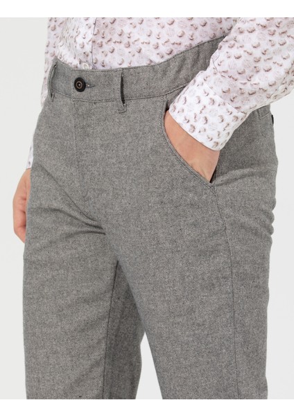 Erkek Gri Slim Fit Kanvas Pantolon 50259778-VR024