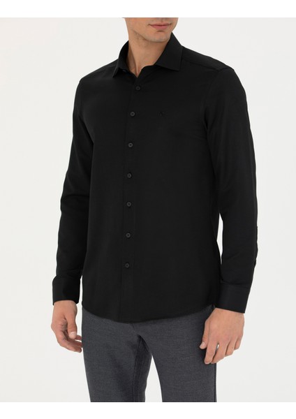 Erkek Siyah Slim Fit Uzun Kollu Gömlek 50275692-VR046