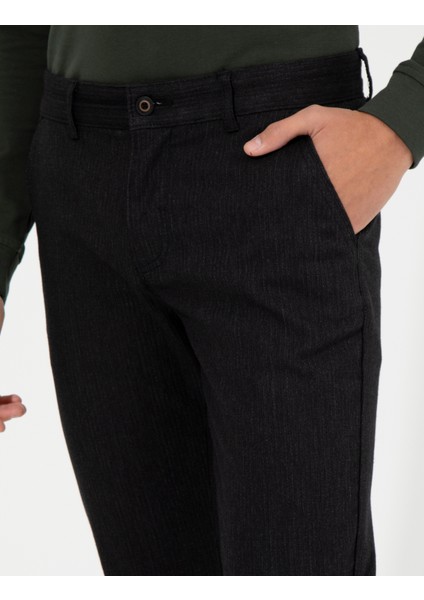 Erkek Siyah Slim Fit Keten Karışımlı Chino Pantolon 50259718-VR046