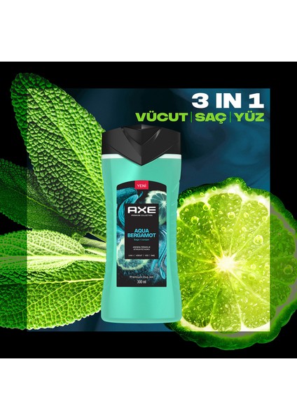 Premium Duş Jeli Aqua Bergamot 3 In 1 300 ml + Axe Erkek Sprey Deodorant Aqua Bergamot 150 ml