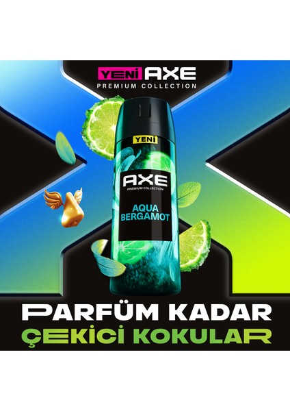 Premium Duş Jeli Aqua Bergamot 3 In 1 300 ml + Axe Erkek Sprey Deodorant Aqua Bergamot 150 ml