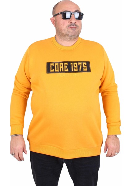 Erkek Büyük Beden Sıfır Yaka 3ip Sweat Core 1975 24209 Hardal