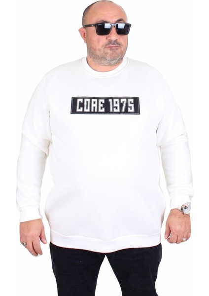 Erkek Büyük Beden Sıfır Yaka 3ip Sweat Core 1975 24209 Ekru