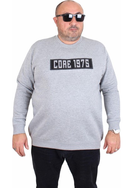 Erkek Büyük Beden Sıfır Yaka 3ip Sweat Core 1975 24209 Grı Melanj