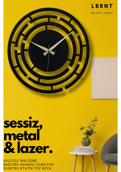 Labirent Model Metal Lazer Kesim Akar Sessiz Mekanizmalı Duvar Saati