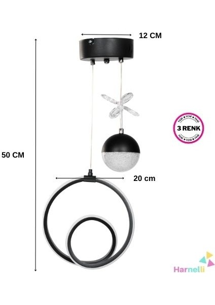 3 Renk Yanabilen Şeker Camlı Modern Ledli Avize