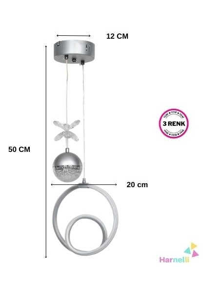 3 Renk Yanabilen Şeker Camlı Modern Ledli Avize